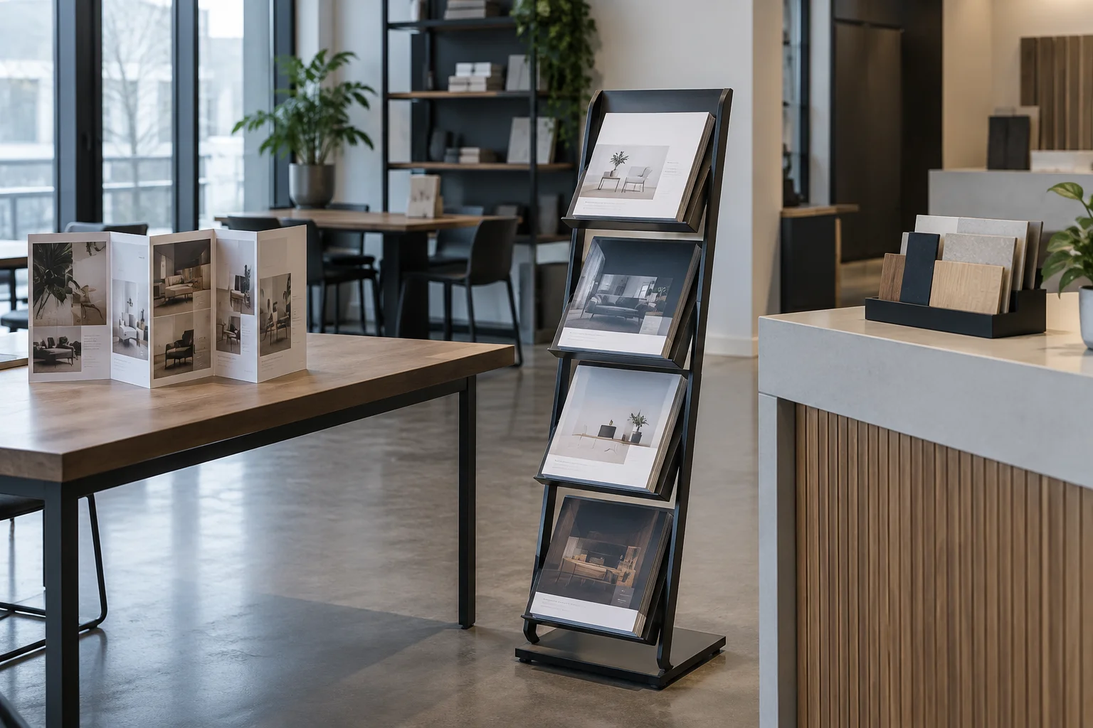 Illustrative concept: digital display stand in a commercial interior